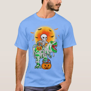 Camiseta Skeleton Riding Mummy Dinosaur T Rex Halloween Div