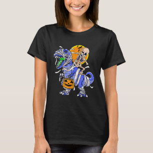 Camiseta Skeleton Riding Mummy Dinosaur T rex Halloween Div