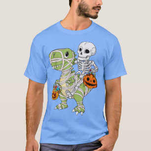Camiseta Skeleton Riding Mummy Dinosaur T rex Halloween Div