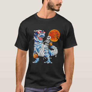 Camiseta Skeleton Riding Mummy Dinosaur T Rex Halloween Div