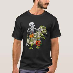 Camiseta Skeleton Riding Mummy Dinosaur T rex Halloween Div