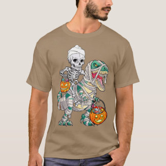 Camiseta Skeleton Riding Mummy Dinosaur T Rex Halloween Div