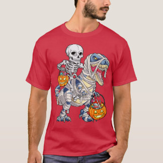 Camiseta Skeleton Riding Mummy Dinosaur T rex Halloween Div