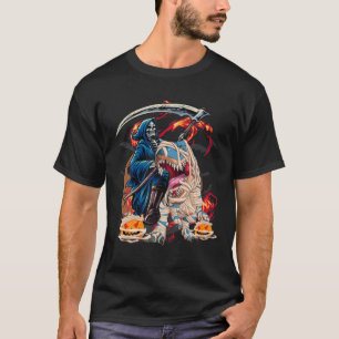 Camiseta Skeleton Riding Mummy Dinosaur T Rex Halloween Div