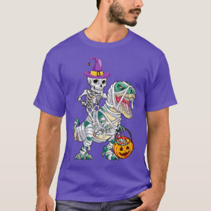 Camiseta Skeleton Riding Mummy Dinosaur T rex Halloween Div