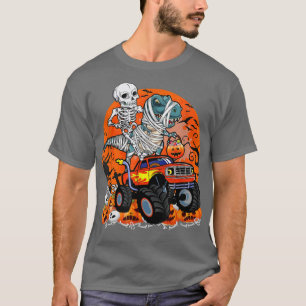 Camiseta Skeleton Riding Mummy Dinosaur T rex Halloween Div