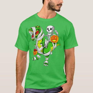 Camiseta Skeleton Riding Mummy Dinosaur T rex Halloween Div