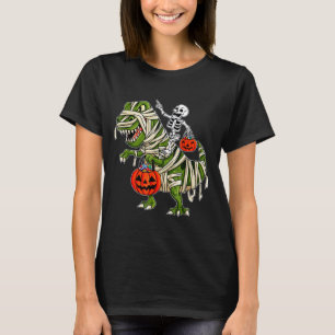 Camiseta Skeleton Riding Mummy Dinosaur T rex Halloween Div