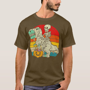Camiseta Skeleton Riding Mummy Dinosaur T rex Halloween Div