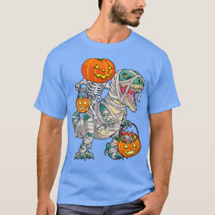 Camiseta Skeleton Riding Mummy Dinosaur T rex Halloween Div
