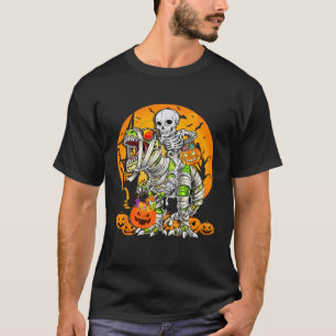 Camiseta Skeleton Riding Mummy Dinosaur T Rex Halloween Div