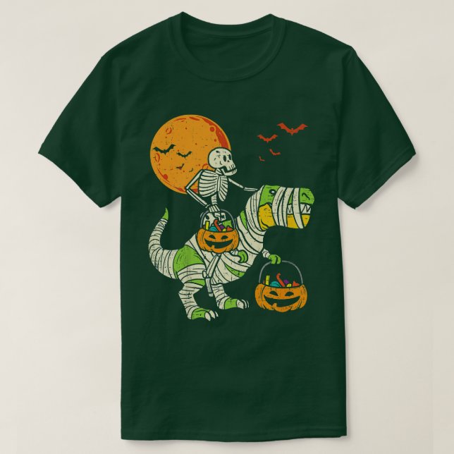Camiseta Skeleton Riding Mummy Dinosaur T rex Halloween Fun (Diseño del anverso)