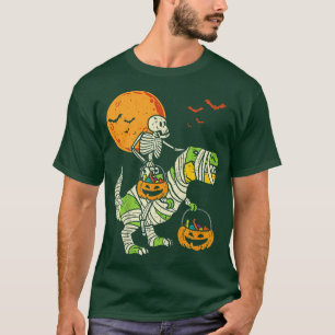 Camiseta Skeleton Riding Mummy Dinosaur T rex Halloween Fun