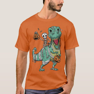 Camiseta Skeleton Riding Mummy Dinosaur T Rex Halloween Fun