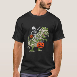 Camiseta Skeleton Riding Mummy Dinosaur T Rex Halloween Fun