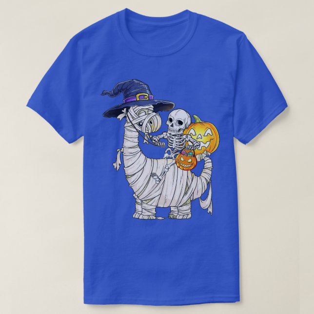 Camiseta Skeleton Riding Mummy Dinosaur T rex Halloween Fun (Diseño del anverso)