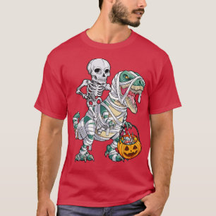 Camiseta Skeleton Riding Mummy Dinosaur T rex Halloween Gif