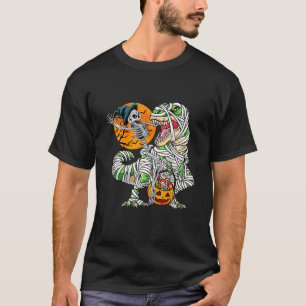 Camiseta Skeleton Riding Mummy Dinosaur T Rex Halloween Kid