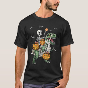 Camiseta Skeleton Riding Mummy Dinosaur T-rex Halloween Pum