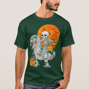 Camiseta Skeleton Riding Mummy Dinosaur T Rex Halloween Pum
