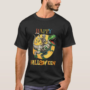 Camiseta Skeleton Riding Mummy Dinosaur T Rex Happy Hallowe