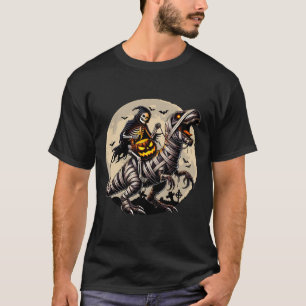Camiseta Skeleton Riding Mummy Dinosaur T Rex Pumpkin Funny