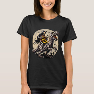 Camiseta Skeleton Riding Mummy Dinosaur T Rex Pumpkin Funny