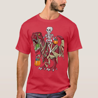 Camiseta Skeleton Riding Mummy Dinosaur T Rex Pumpkin Funny