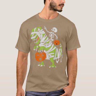 Camiseta Skeleton Riding Mummy Dinosaur T Rex Pumpkin Funny