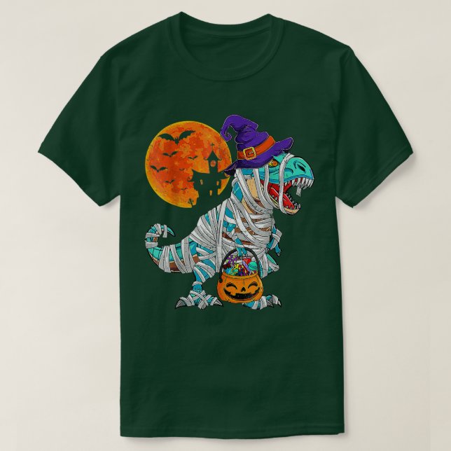 Camiseta Skeleton Riding Mummy Dinosaur T Rex Pumpkin Funny (Diseño del anverso)