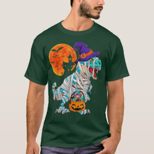 Camiseta Skeleton Riding Mummy Dinosaur T Rex Pumpkin Funny