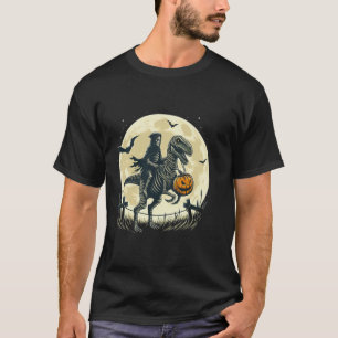 Camiseta Skeleton Riding Mummy Dinosaur T Rex Pumpkin Funny