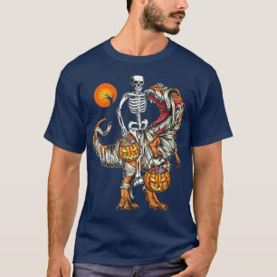 Camiseta Skeleton Riding Mummy Dinosaur T Rex Pumpkin Funny