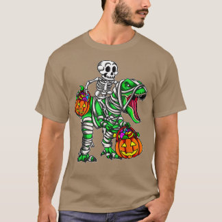 Camiseta Skeleton Riding Mummy Dinosaur T Rex Pumpkin Funny
