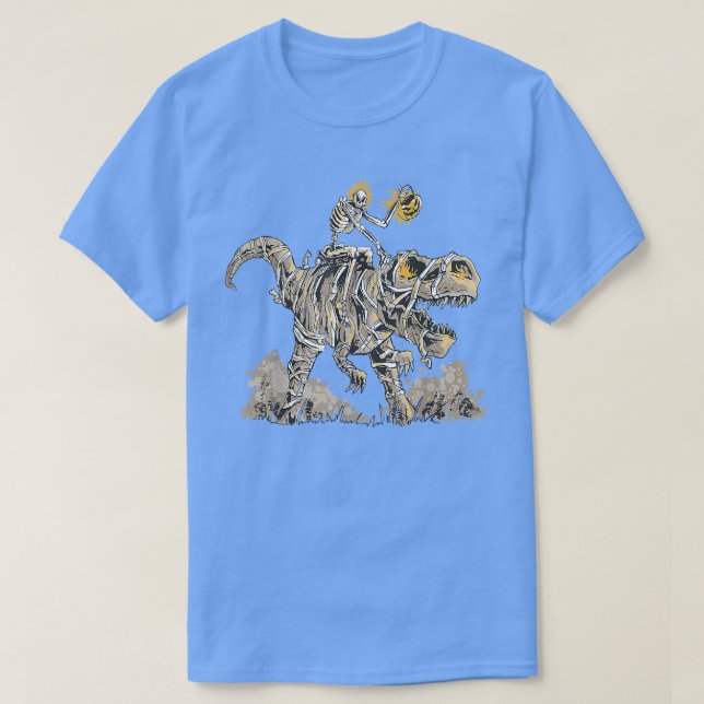Camiseta Skeleton Riding Mummy Dinosaur T Rex Pumpkin Funny (Diseño del anverso)