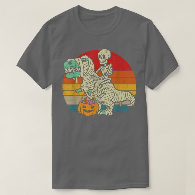 Camiseta Skeleton Riding Mummy Dinosaur T Rex Pumpkin Funny (Diseño del anverso)