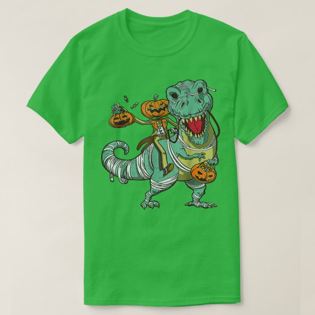 Camiseta Skeleton Riding Mummy Dinosaur T Rex Pumpkin Funny (Diseño del anverso)