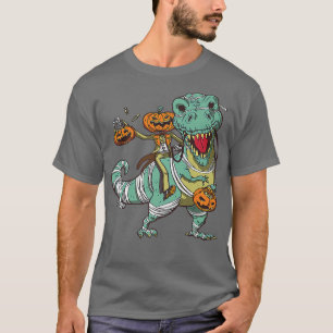 Camiseta Skeleton Riding Mummy Dinosaur T Rex Pumpkin Funny