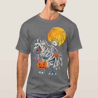 Camiseta Skeleton Riding Mummy Dinosaur T Rex Pumpkin Funny