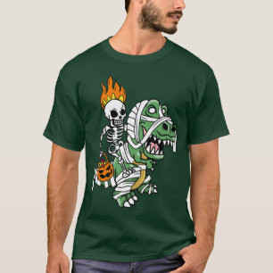 Camiseta Skeleton Riding Mummy Dinosaur Tre Funny Pumpkin H