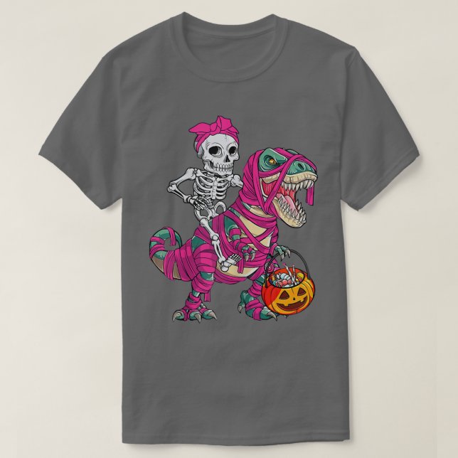 Camiseta Skeleton Riding Mummy Dinosaur Tre Halloween Pumpk (Diseño del anverso)