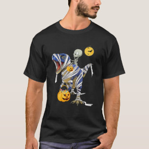Camiseta Skeleton Riding Mummy T Rex Halloween Skeletin
