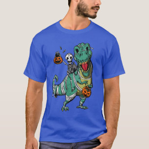 Camiseta Skeleton Riding Mummy TRe Halloween Funny Pumpkin