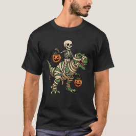 Camiseta Skeleton Riding Mummy TRex Dinosaur Funny Hallowen