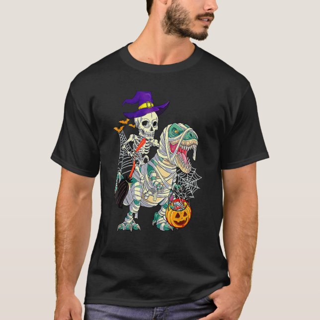 Camiseta Skeleton Riding Rex Dinosaur Pumpkin Halloween Ki (Anverso)
