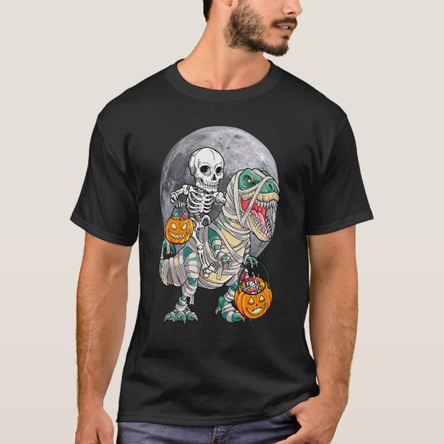 Camiseta Skeleton Riding Rex Moonlit Mummy Dinosaur Kids B (Anverso)