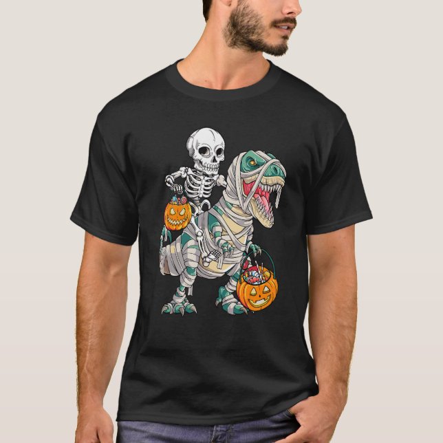 Camiseta Skeleton Riding Rex Mummy Dinosaur Trick o T (Anverso)