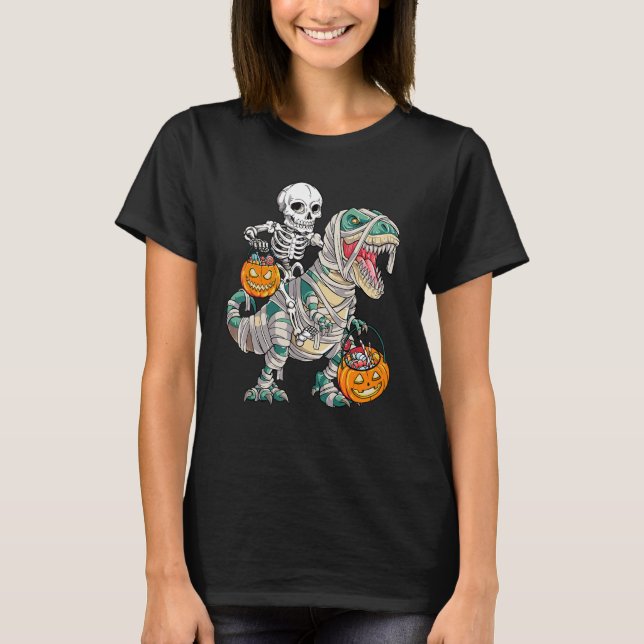 Camiseta Skeleton Riding Rex Mummy Dinosaur Trick o T (Anverso)
