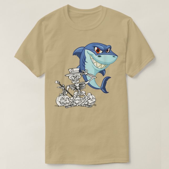 Camiseta Skeleton Riding Shark Chicas de Halloween (Diseño del anverso)
