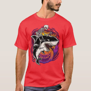 Camiseta Skeleton Riding Shark Lazy Halloween Costume Funny